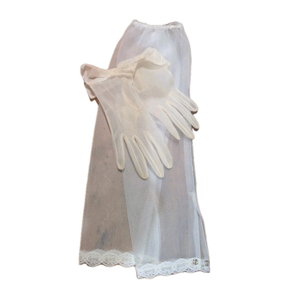 Sheer Gloves bow Slip on Wrist Length and Sleeves Chiffon Laced See Pictures